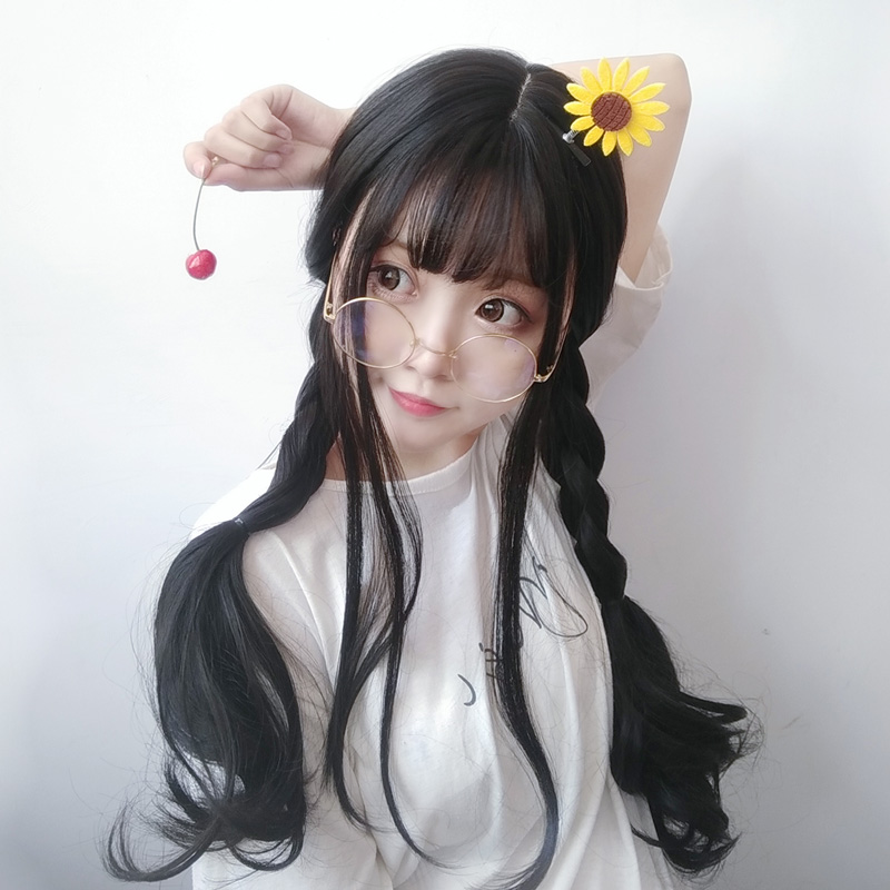 Summer Wig Woman Long Curly Hair Air Livey Round Face Large Wave Emulated Scalp Black Natural Whole Headgear