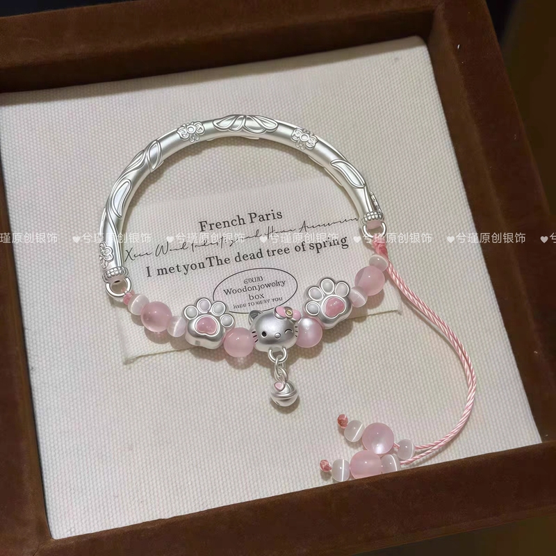 Pure Silver 999 Hellokitty Hello Kitty Sterling Silver Half Bracelet Cartoon Bracelet Gift for Girlfriend or Best Friend's Birthday