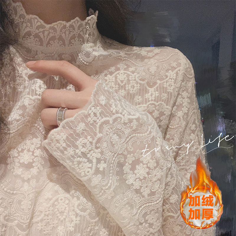 Lace Shirt for Women, Spring, Autumn and Winter 2025 New Style, Stylish, Fleece-Lined, Thickened, Half-High Collar, Base Layer, Long-Sleeved Top Lace Shirt for Women, Spring, Autumn and Winter 2025 New Style, Stylish, Fleece-Lined, Thickened, Half-High Collar, Base Layer, Long-Sleeved Top