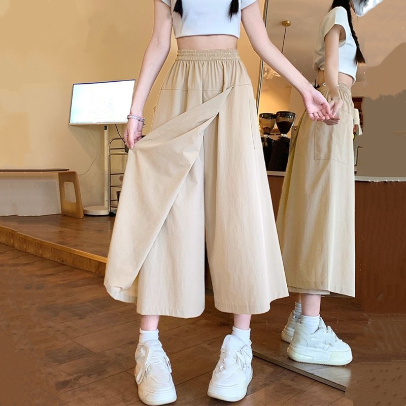 Fake Two-Piece Skirt Pants for Women, Three-Quarter Length, Loose, Mountain-Pleated, Plus-Size, Pear-Shaped Body, Slimming, Large Size, Mid-Length A-Line Skirt