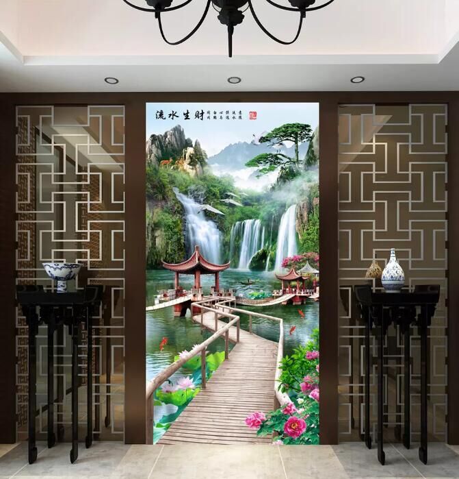 3D stereo flower tree bridge forest trail landscape wall of wall of wall of wall tile in the wall of wall