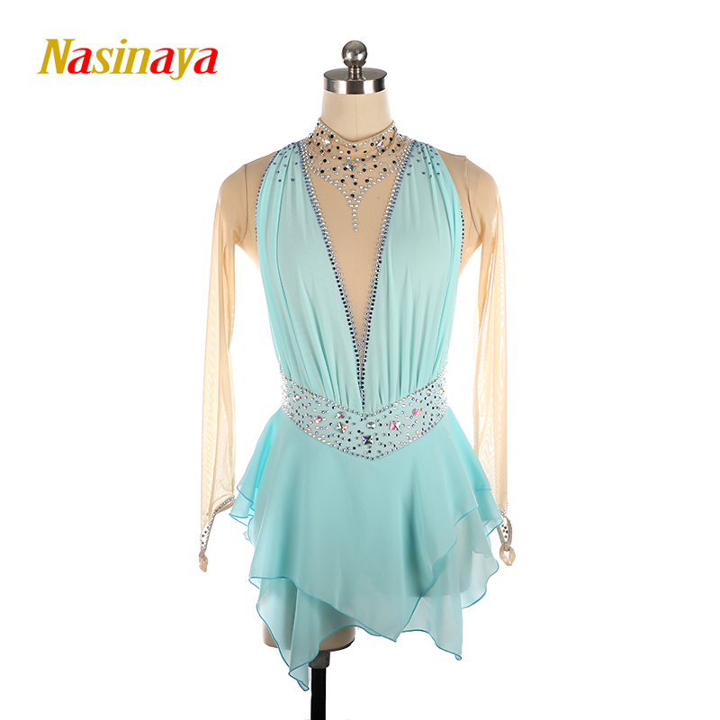FUNO figure skating performance clothing slack ice clothing custom children's adult girls competition examination skirt light blue folds