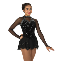 Fono figure skating suit performance clothes children adult girls competition examination skirt black velvet shiny dance