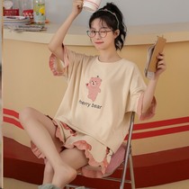 Middle School Student Sleepwear Woman 2021 New Summer High School High School Girl Fashion Personality Short Sleeve Thin full cotton cute