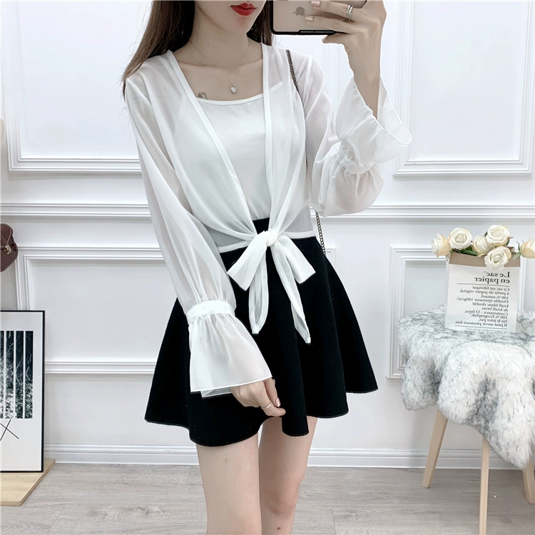 Áo choàng len voan nữ nhỏ tay ngắn mùa hè và mùa hè - Áo sơ mi chiffon ren