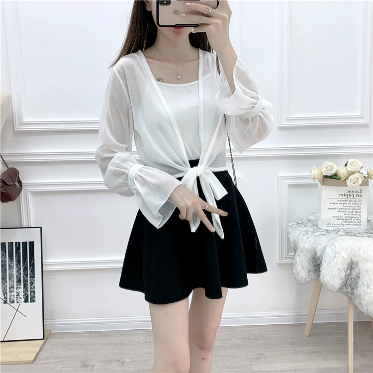 Áo choàng len voan nữ nhỏ tay ngắn mùa hè và mùa hè - Áo sơ mi chiffon ren