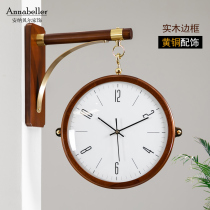 Modern new Chinese double-sided wall clock solid wood clock simple European living room home Bell decoration creative clock double table