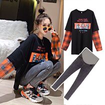 Pregnant womans autumn clothes suit long sleeve sweatshirt loose blouse for pregnant woman Toabdominal jeans to wear two sets