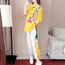 Pregnant Women summer suit out fashion 2021 summer thin Korean version of loose casual sports large size two-piece set