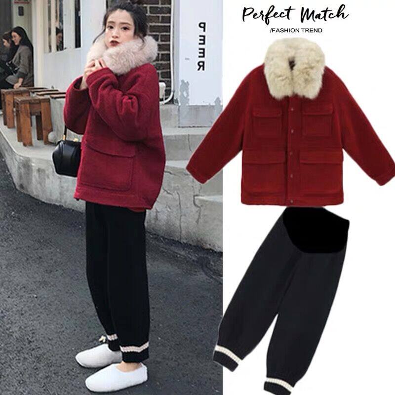 Pregnant women winter suit fashion loose thickened spicy mom coat autumn and winter wear small winter belly tide