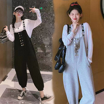 Pregnant Woman Autumn Clothing Tennis Red Suit Long Sleeve T-shirt With Undershirt Bunches Pants Long Pants Loose Casual Sports Two Sets