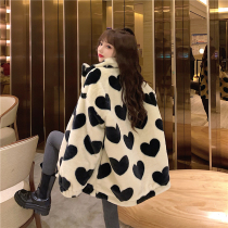 Pregnant Woman Suit Imitation Leather Grass Coat Winter Loose Love Sheep Lamb Hair Thickening Upright Collar Blouse Fur Plush Sweater Woman