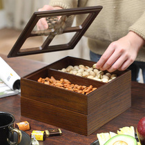 Dried fruit plate creative melon seed split with lid nut plate home living room coffee table candy box snack fruit plate Wood