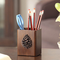 Pen holder creative fashion storage box student desktop simple office wooden pen barrel storage household makeup brush tube