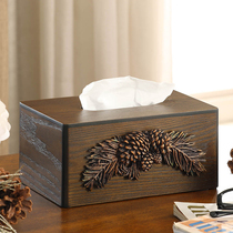 Chinese light luxury living room drawing paper box creative home simple high-end restaurant coffee table square retro tissue box wooden