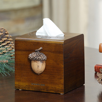 Light luxury tissue box creative household coffee table roll paper box wooden living room retro napkin box high-grade