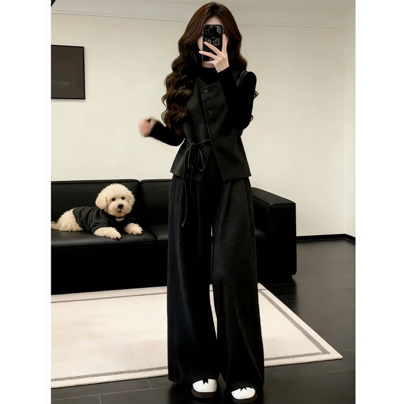 Plus-Size Fashion Complete Set of Women's Clothing 2026 New Casual Retro Vest Base Shirt Three-Piece Set for Plus-Size Women Autumn Plus-Size Fashion Complete Set of Women's Clothing 2026 New Casual Retro Vest Base Shirt Three-Piece Set for Plus-Size Women Autumn