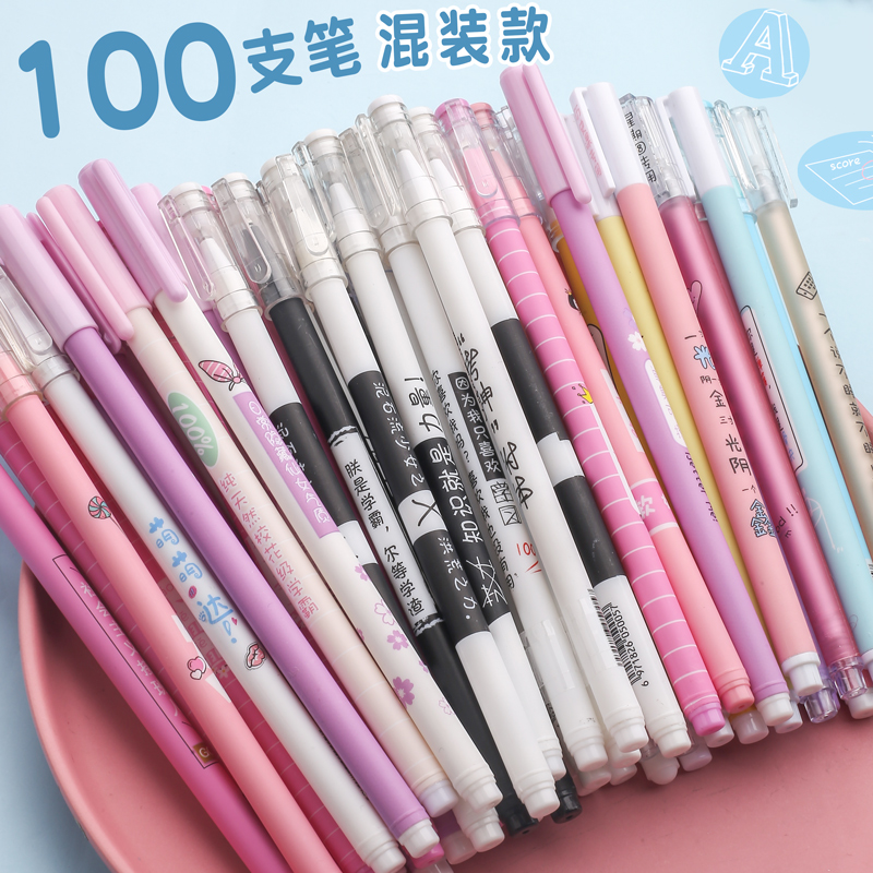 100 Is EnoughInternet celebrity Roller ball pen For students black Water pen carbon 0.5 Whole needle tube the republic of korea personality originality Round bead lovely Cartoon Stationery literature Super cute Girlish heart sign Simplicity ins Korean version Funny