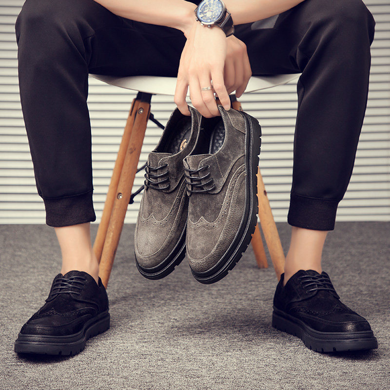 Tide brand casual men's shoes spring and autumn retro casual leather shoes Korean version of the trend all-match British style breathable leather bullock