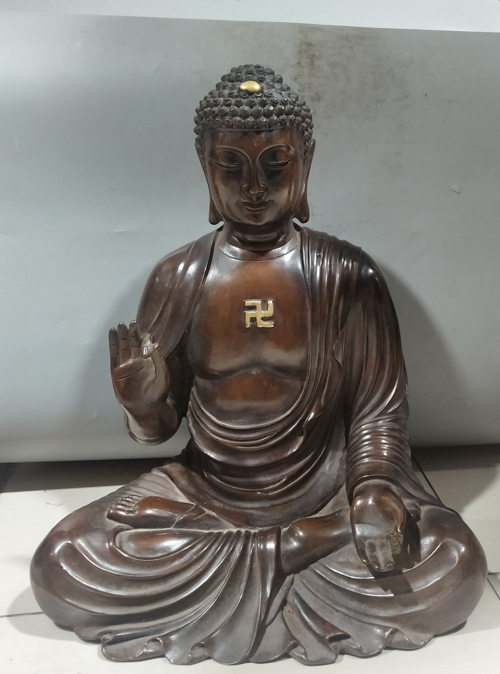 時代古美術・XA118 大明永樂年施 紫銅塗真金 鏨刻花紋釈迦