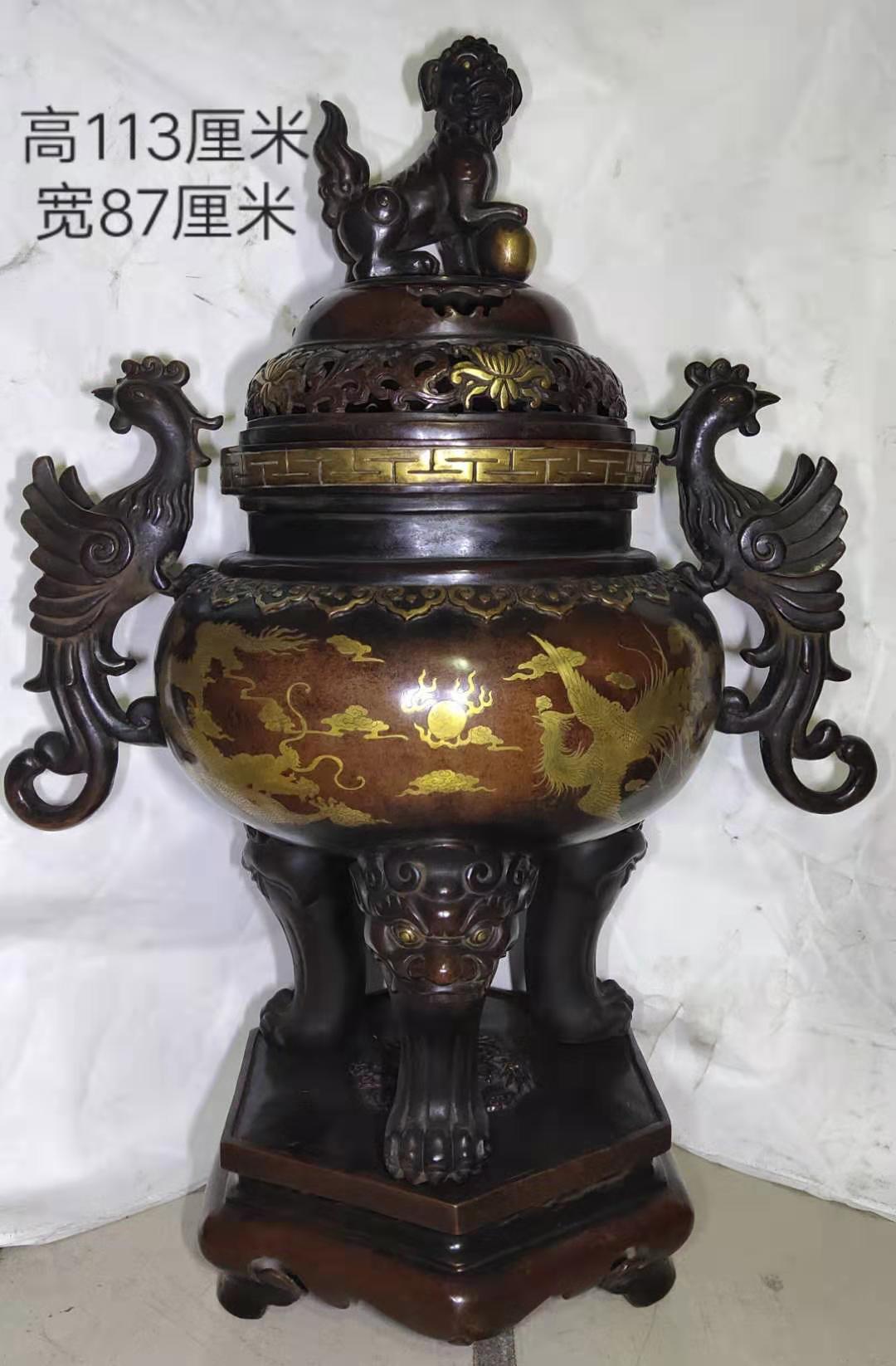 中国古美術・錾刻鎏銀 吉祥八宝鳳耳香炉セット・純銅製・高浮彫・熏香爐・仏具・置物 螺鈿香合 鳳凰 – SAGARADEN NOMURA