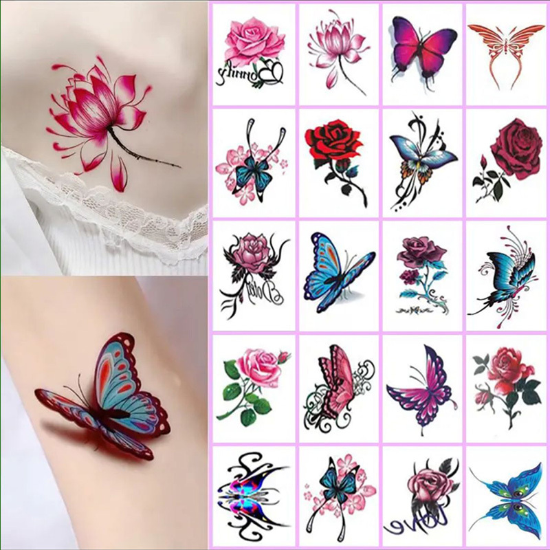 50 Colorful Tattoo Stickers Waterproof for Women Long-Lasting Rose Flower Butterfly Stylish Trendy Style Stickers Scar Cover Artifact