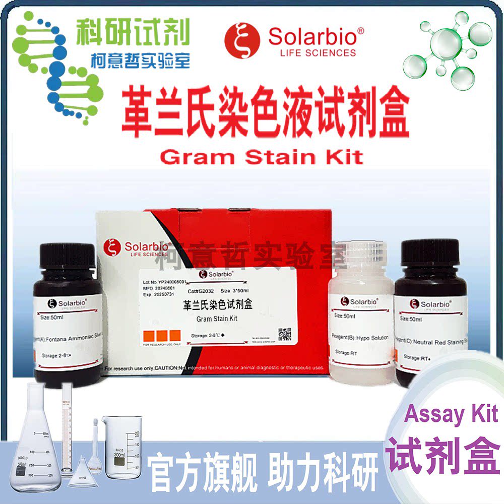 革兰氏染色液试剂盒 (含 结晶紫/番红/碘液/脱色液)染液 [索莱宝]