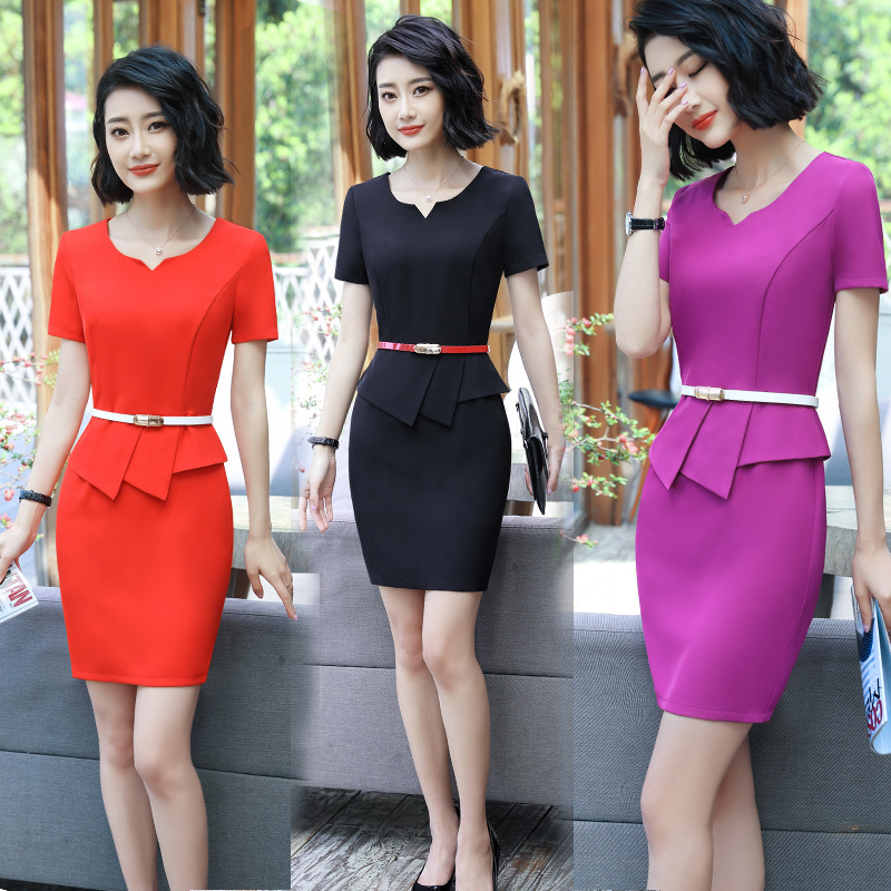 Professional Dress for Women 2021 New Style Elegant Beautician Jewelry Store Short-Sleeved Work Clothes Hotel Front Desk Workwear Summer