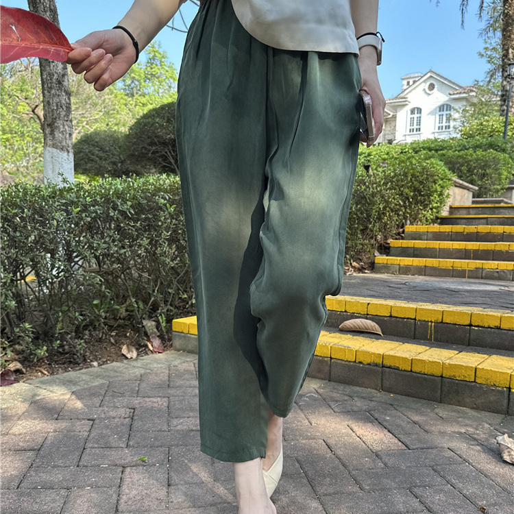 Heavyweight Copper Ammonia Silk Women's Pants, Summer Silk Harem Pants, Thin Casual Pants, Cropped Pants, Carrot-Shaped Drape Pants Heavyweight Copper Ammonia Silk Women's Pants, Summer Silk Harem Pants, Thin Casual Pants, Cropped Pants, Carrot-Shaped Drape Pants