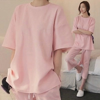 Bộ đồ ngủ đôi mùa xuân và mùa thu nữ tay dài cotton Hàn Quốc dễ thương bộ đồ cotton giản dị hè 2019 dịch vụ tại nhà nam bộ đũi nam