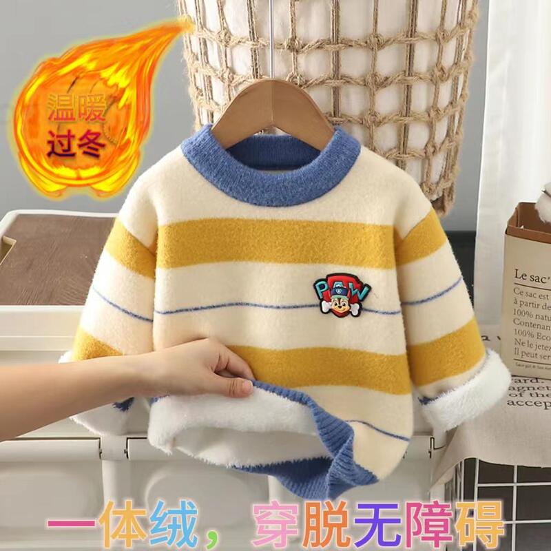 Children's Sweater for Boys, Thickened Fleece-Lined Base Shirt, Stylish Toddler Knitwear, Little Boy Pullover Sweater