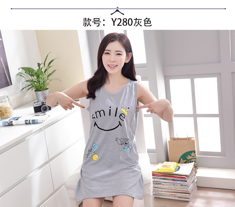 Bông cộng với phân bón XL mùa hè cotton không tay lỏng nightdress casual vòng cổ nữ mùa hè cotton 200 kg đồ ngủ