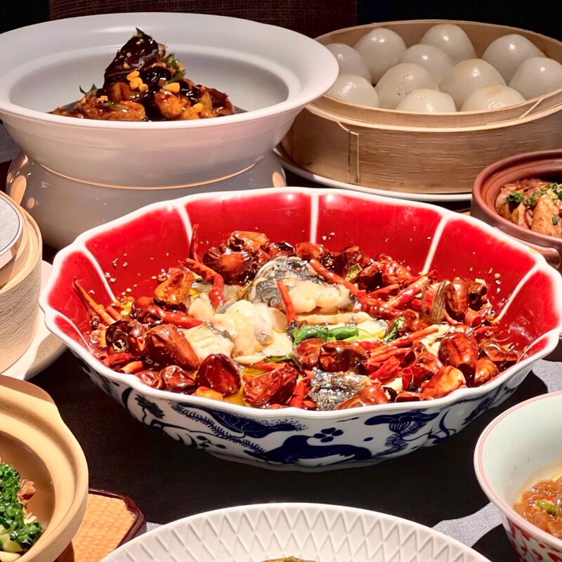 July Meiqi Hotel Restaurant Creative Boiled Fish Bowl Blue and White Porcelain Red Bowl Club Large Soup Bowl Hot Dish Plate Internet Sensation