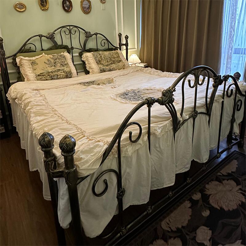 High-End Wrought Iron Wedding Bed, Vintage Bed, 1.2m Single Wrought Iron Beds, 1.5/1.8 Meter Double Wrought Iron Bed, American-Style Princess Bed