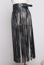 Long tassel wide belt ladies personality Joker leather pants decoration Black Belt Women fashion trend waist seal