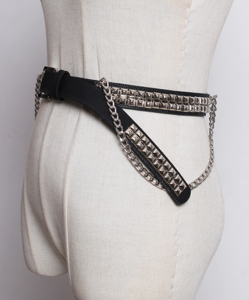 2019 Black Leather Rivet Waist Belt For Women 2.8CM Waistband European