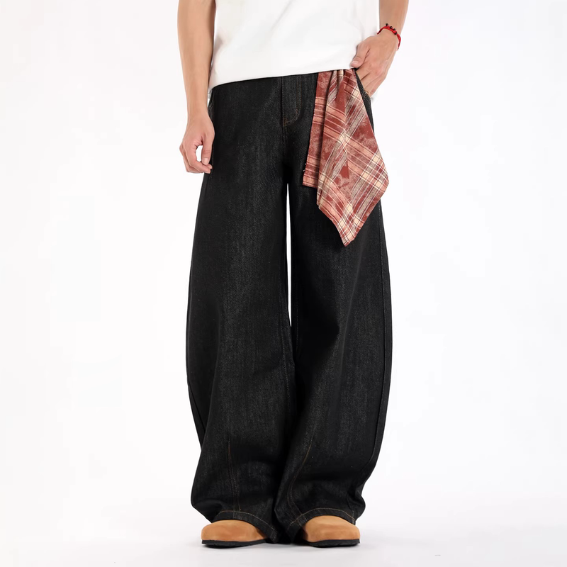 Ralc Spring Style Scimitar Pants with Detachable Square Scarf, Denim Pants for Men and Women, Stylish and Cool, Cleanfit Loose Wide-Leg Pants