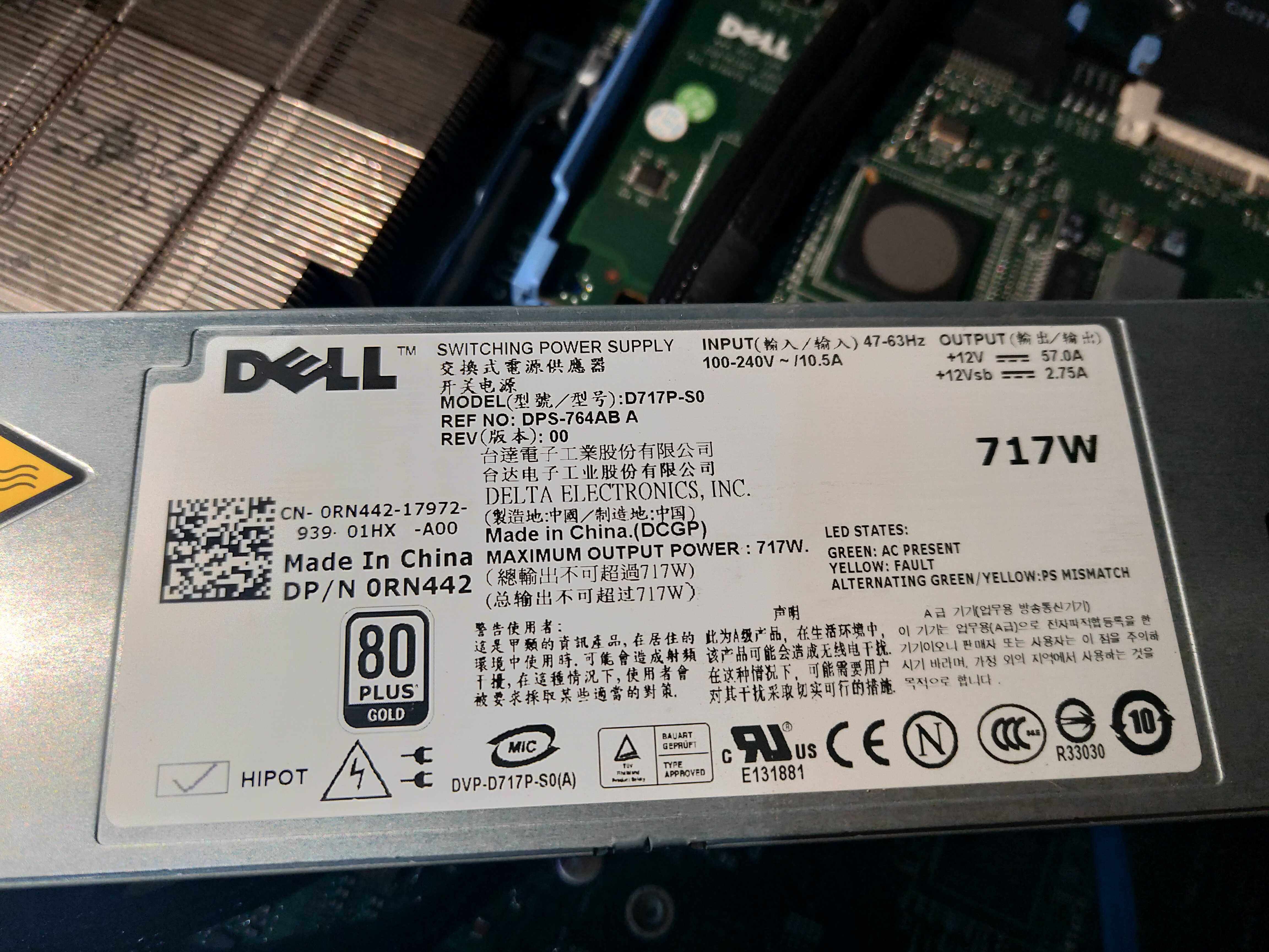 DELL R610 server 502W power supply D717P-SO RN442 FJVYV 12V power
