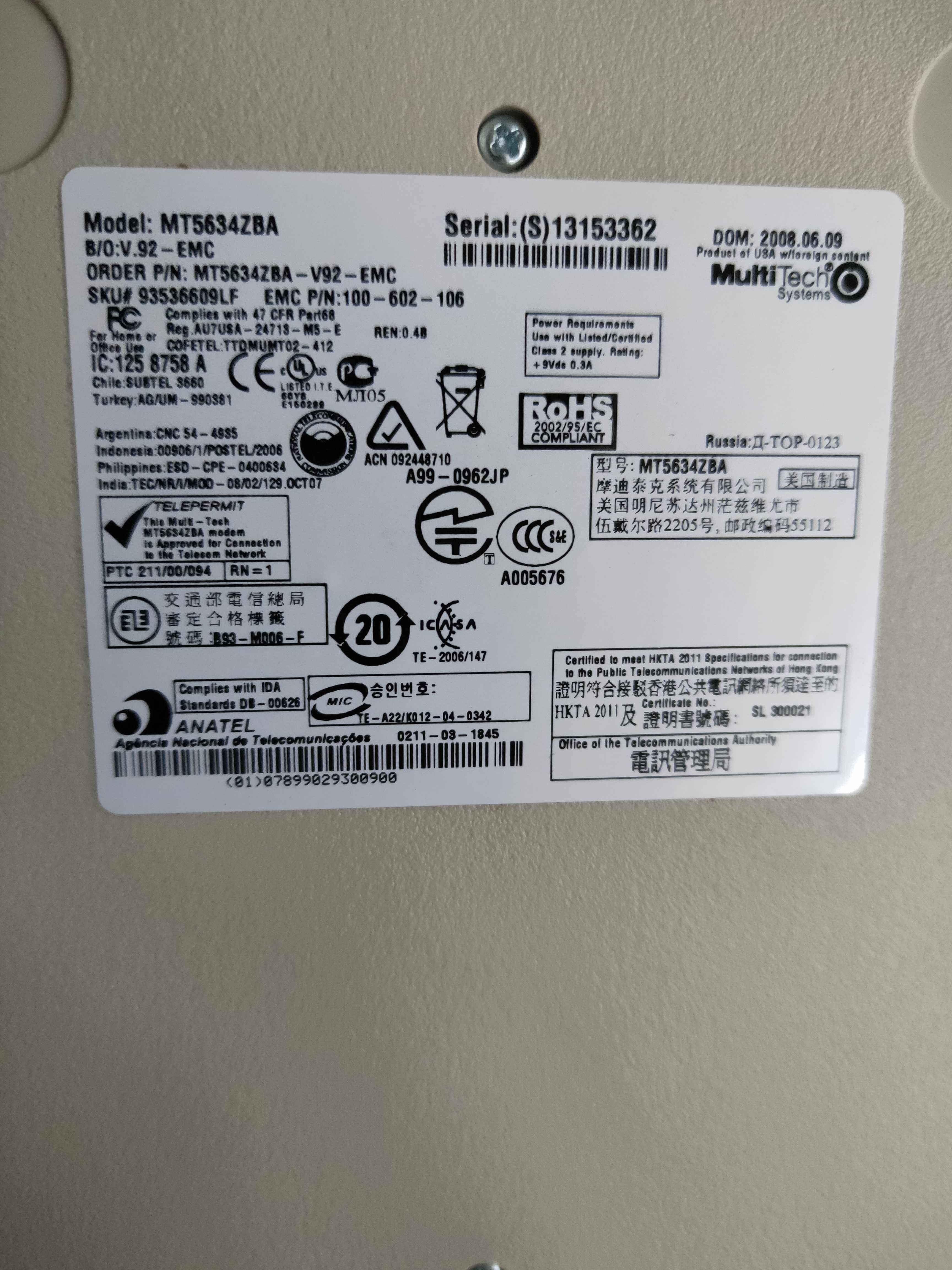 Moraditec MultiTech MT5634ZBA-V 92 GLOBAL MODEM