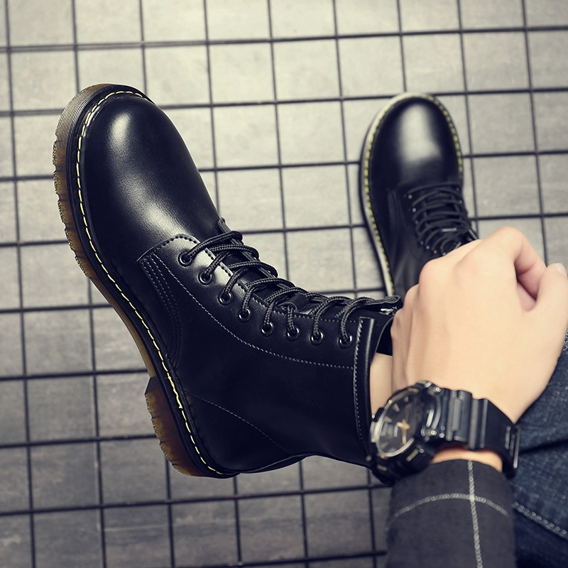 Mùa hè Giày Martin nam cao cổ phong cách Anh phong cách Hàn Quốc xu hướng vài đôi giày dụng cụ cao cấp giữa giày cao cổ giày da nam mùa thu đen - Giày ống