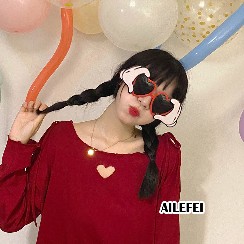 Hand holding heart shape Birthday party photo glasses Funny props cute red sunglasses