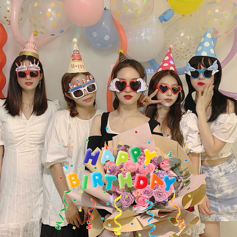 Little red book birthday glasses ins bear holding heart bow glasses birthday photo props supplies