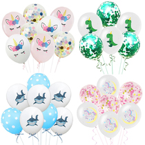  ins balloon color printing unicorn shark blue ocean dinosaur latex balloon set golden confetti 12 inches