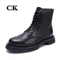 CK mens genuine leather Martin boots Inn fashion mens boots thick bottom leather boots Mens Dinner Hong Kong