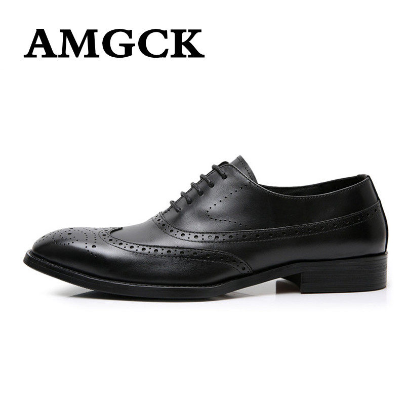 AMGCK Bullock men's shoes leather carved business casual leather shoes all-match derby shoes men's Hong Kong