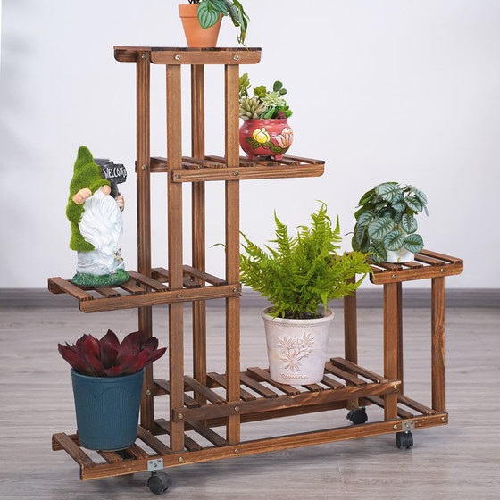 Periodic love solid wood balcony multi -layer flower rack indoor living room floor -to -ceiling flower pot plant rack shoe rack