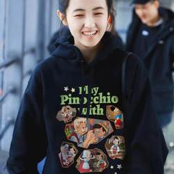 Pure Cotton Zhang Zifeng's Same Style Women's Hooded Sweatshirt American Black 2024 New Hot Style Autumn and Winter Velvet Thickeneding