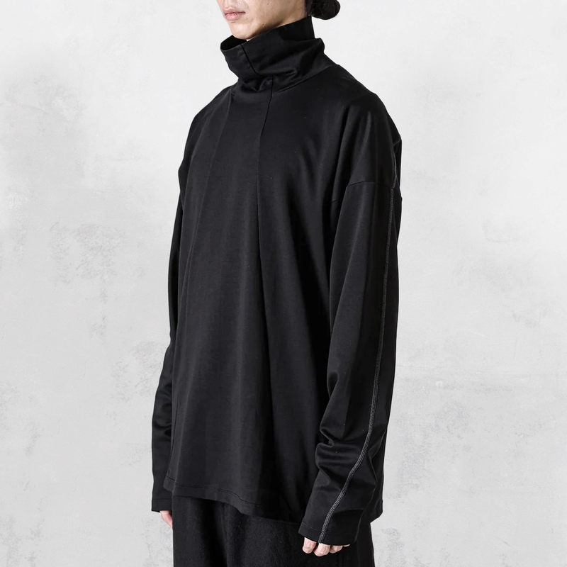 Gaostudios Black Loose High-Neck Long-Sleeve Men's Vintage Style Deconstructed Dark Street Short Drop-Shoulder Thick Autumn Shirt