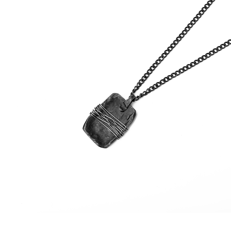 GAOSTUDIOS Artisanal Dark Black Necklace Male Wire Mesh Wound Retro Rugged Irregular Pendant chain