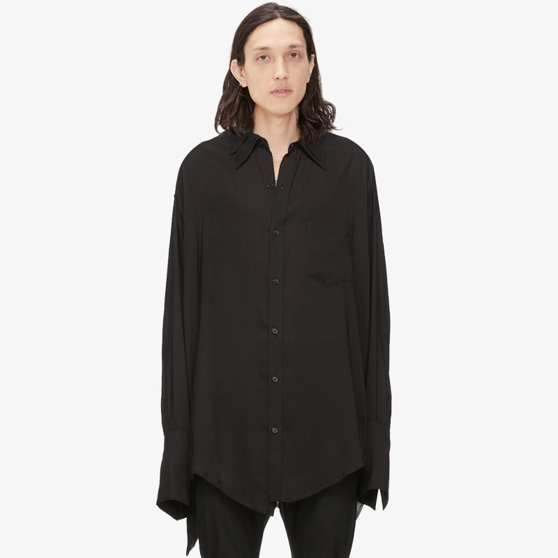 GAOSTUDIOS BLACK LOOSE irregular double-neck large shirt Japanese simple street art men's spring and summer shirt